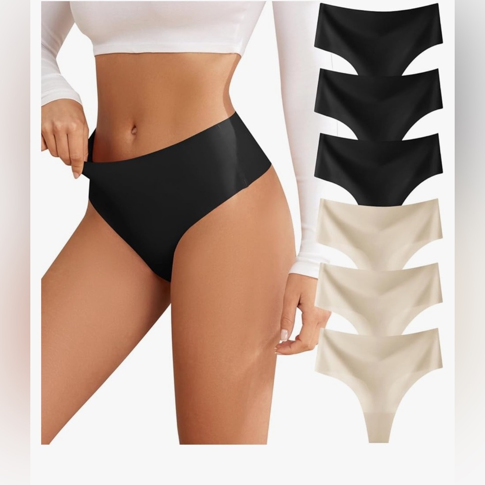 Seamless Black and Nude High-Waist Panties Set